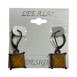 Lee Alan Designs Silver Tone Earrings Square Amber Dangle Leverback
